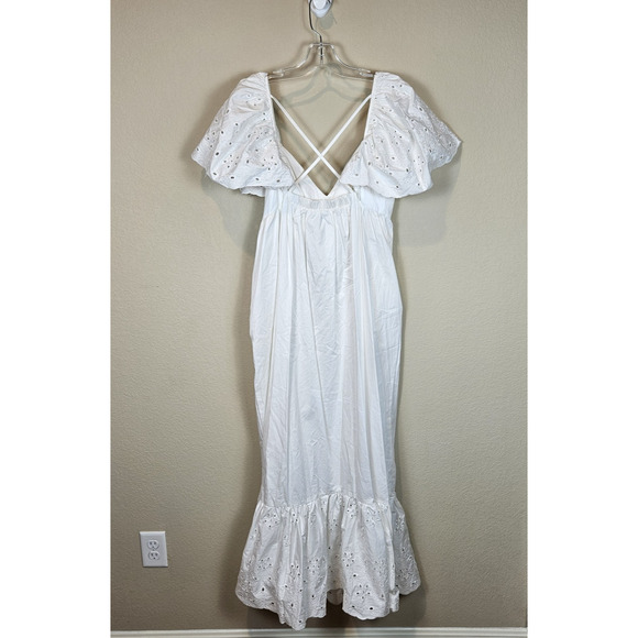 En Saison Barnette Maxi Dress Eyelet Lace Flutter Sundress Cottage Boho White S - Picture 16 of 16